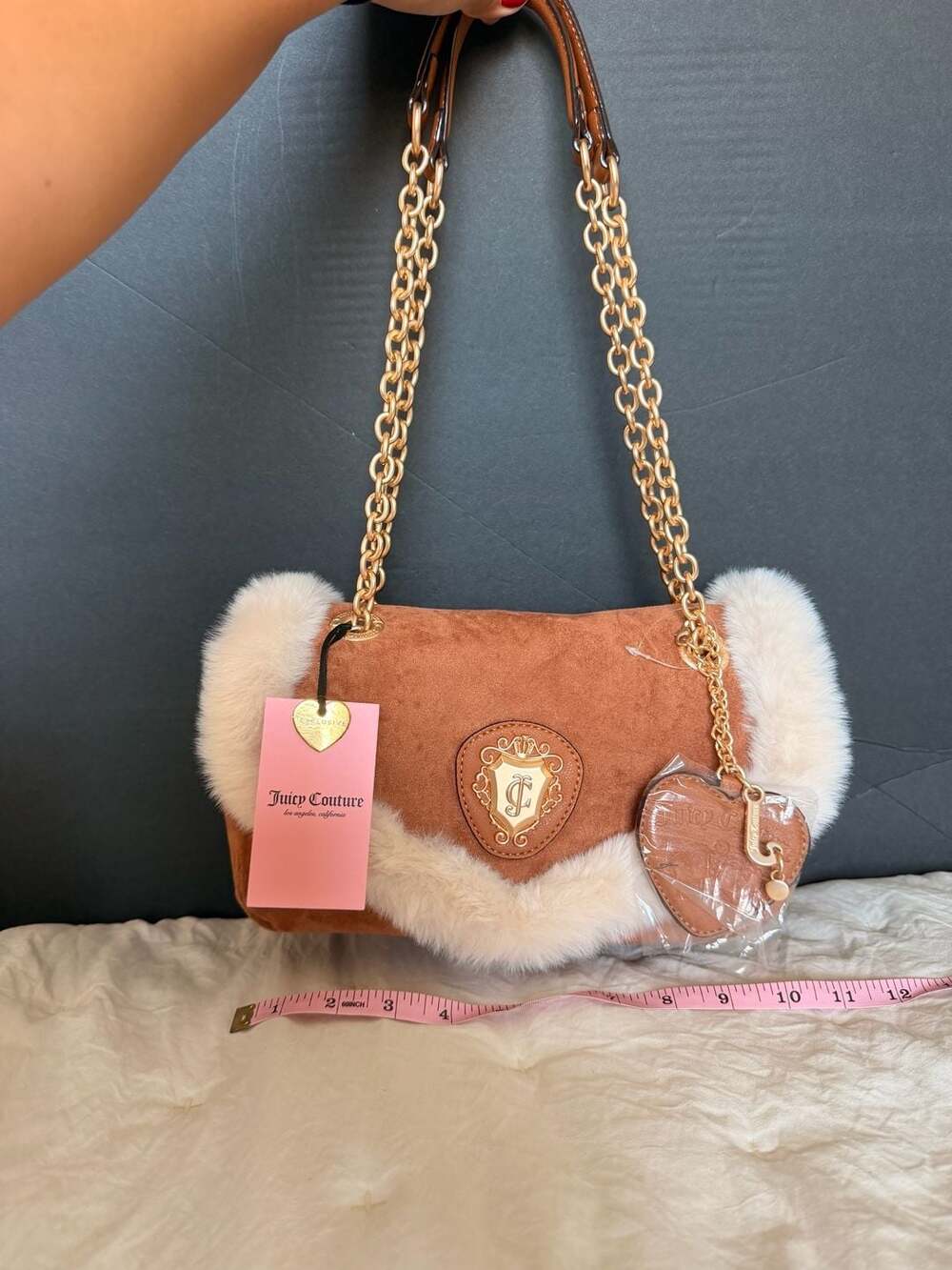 Juicy Couture Glamour Gang Flap Crossbody Bag Cinnamon Faux Fur